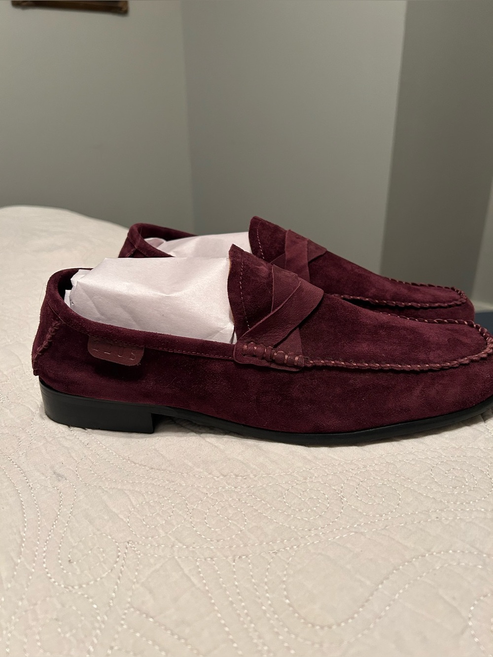 Zeus Men's Burgundy Suede Penny Loafers
